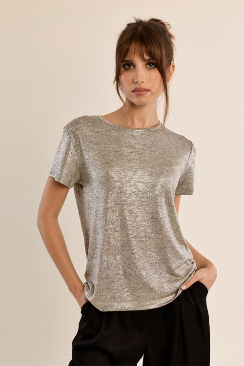 Camiseta de manga corta en tejido brillante