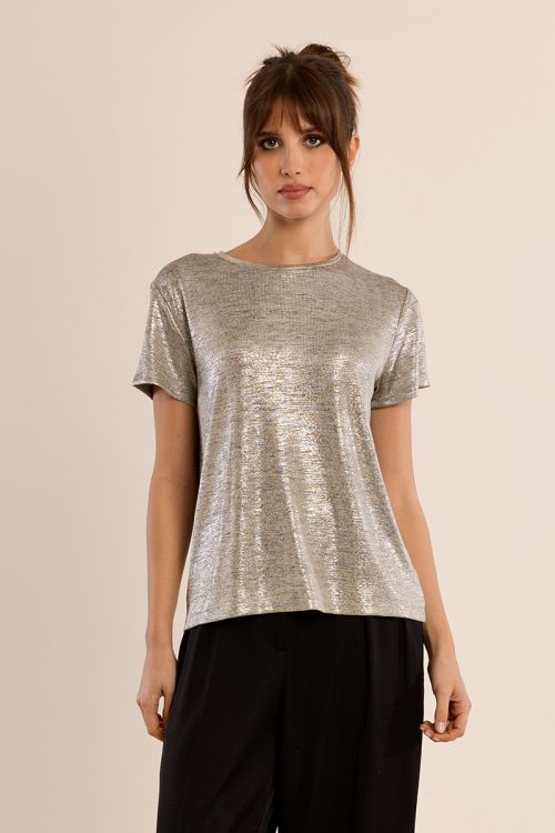 Camiseta de manga corta en tejido brillante