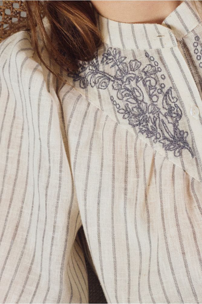 Blouse à rayures col Mao