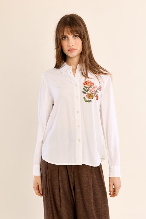 Chemise droite à fleurs brodées