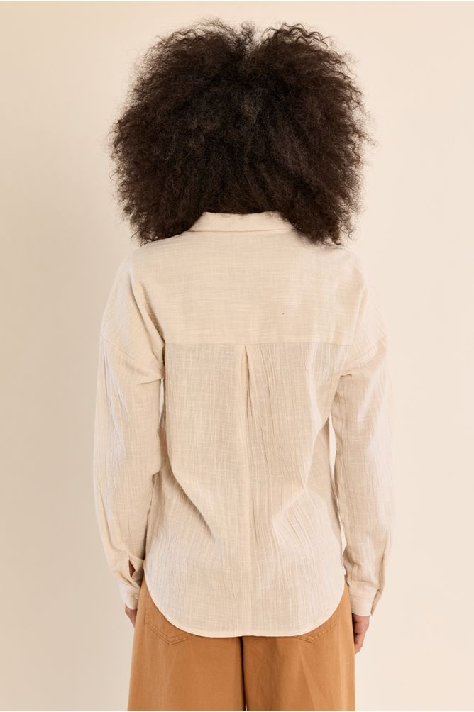 Cotton shirt, floral embroidery