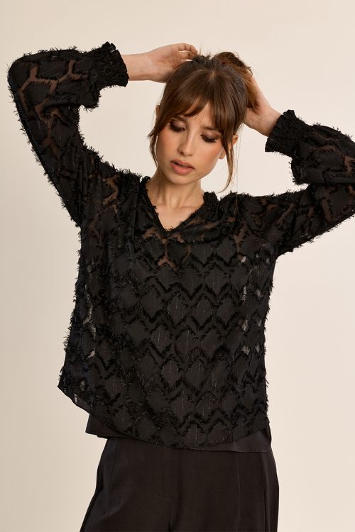 Semi-transparent blouse, V-neck