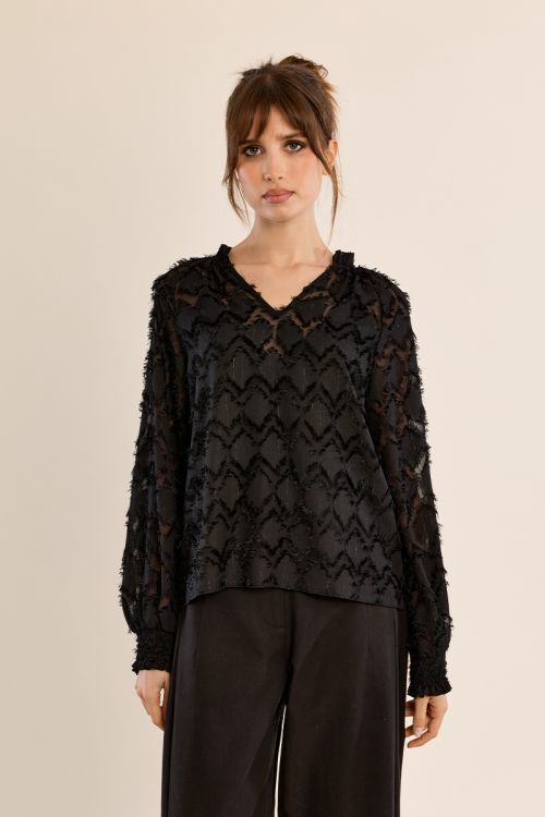 Semi-transparent blouse, V-neck