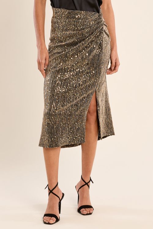 Midi skirt, adorned with rhinestones