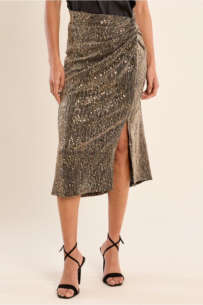 Midi skirt, adorned with rhinestones