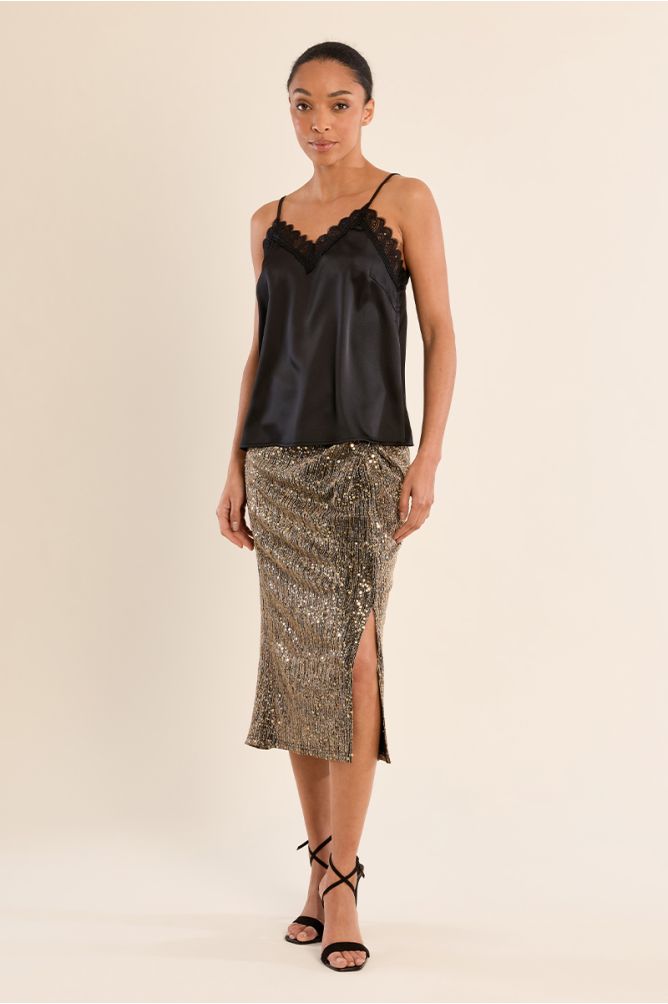 Midi skirt, adorned with rhinestones