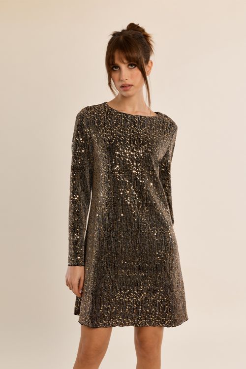 Short flared dress, embellished with rhinestones