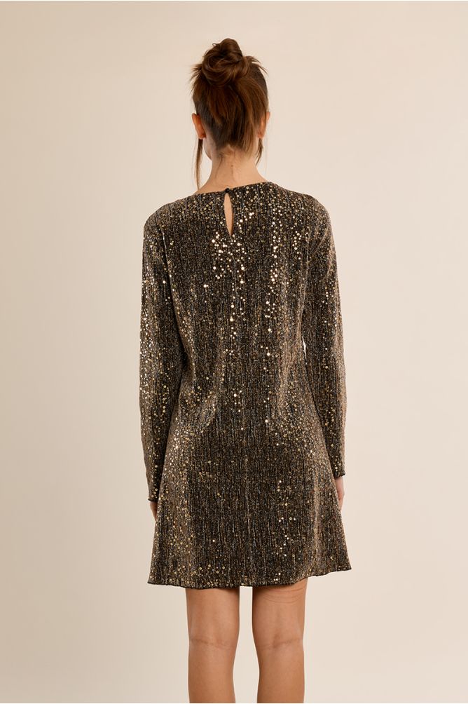 Vestido corto de manga larga con lentejuelas
