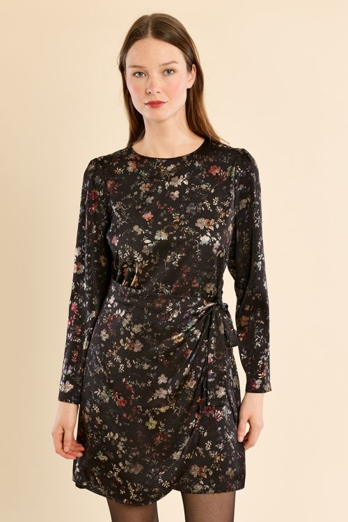 Vestido de manga larga con estampado y lazada