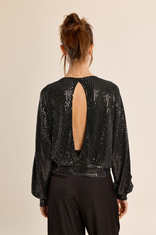 Long-sleeved top with rhinestones