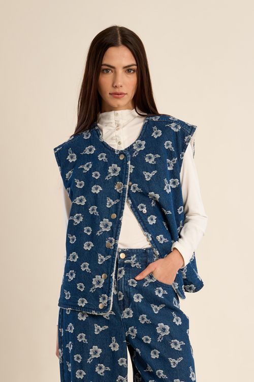 Gilet in denim a fiori smanicato - Molly Bracken