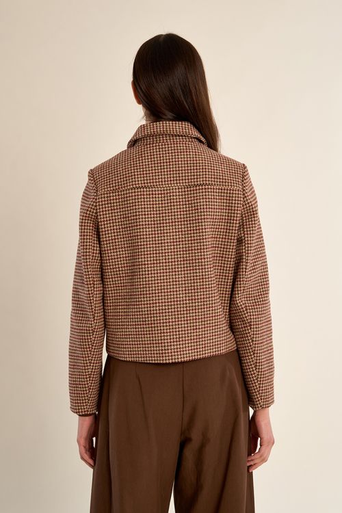 Veste droite boutonnée, pied-de-poule
