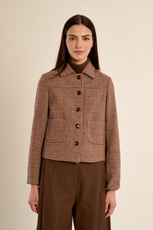 Veste droite boutonnée, pied-de-poule