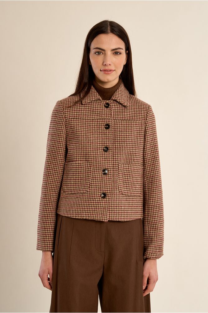 Straight buttoned jacket, houndstooth