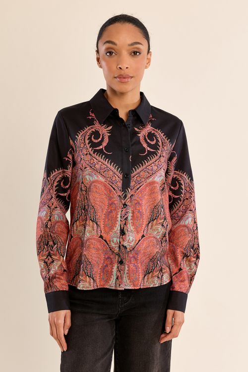 Printed blouse, two-tone