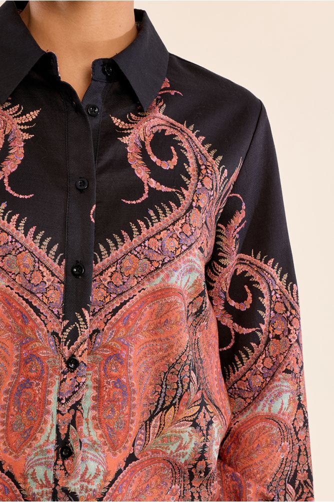 Printed blouse, two-tone