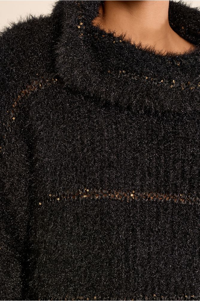 Striped knitted sweater, sequin insert