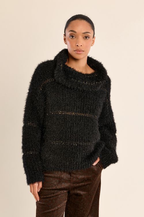Striped knitted sweater, sequin insert