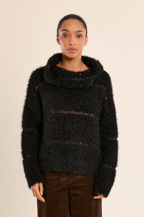 Striped knitted sweater, sequin insert