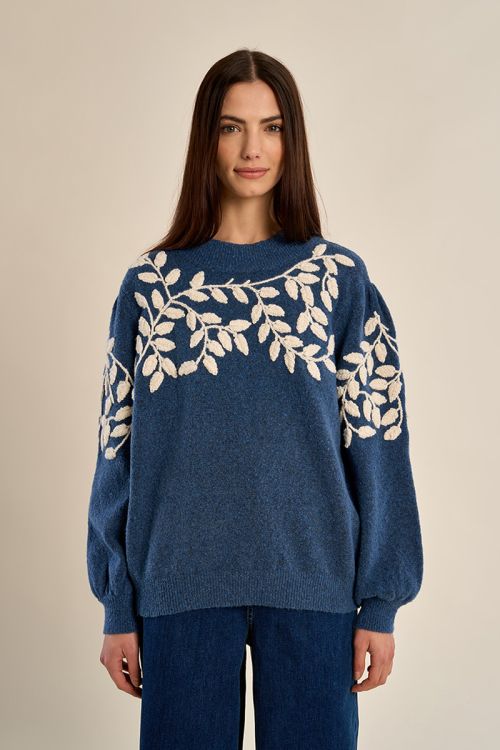 Sweater with high neck, floral embroidery