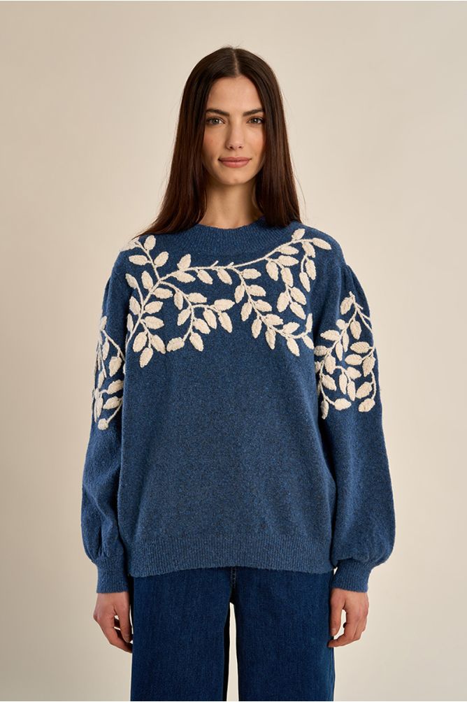 Sweater with high neck, floral embroidery