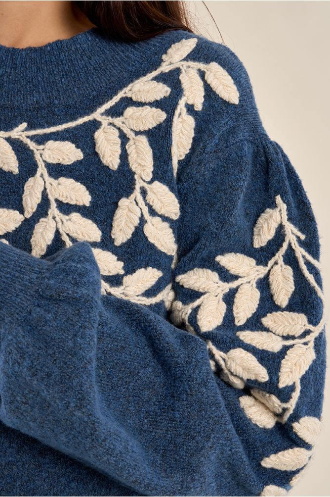 Sweater with high neck, floral embroidery