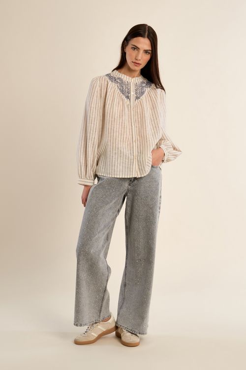 Blouse à rayures col Mao