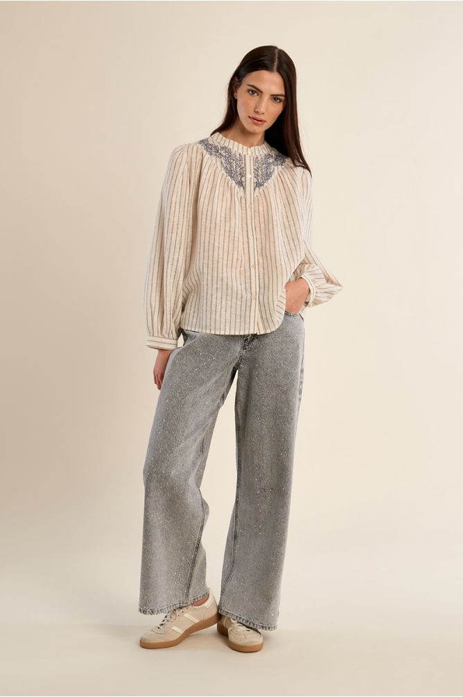Blouse à rayures col Mao
