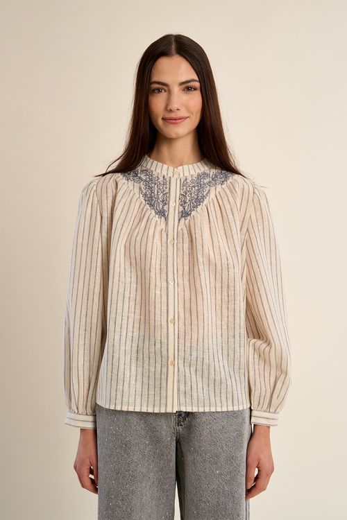 Blouse à rayures col Mao