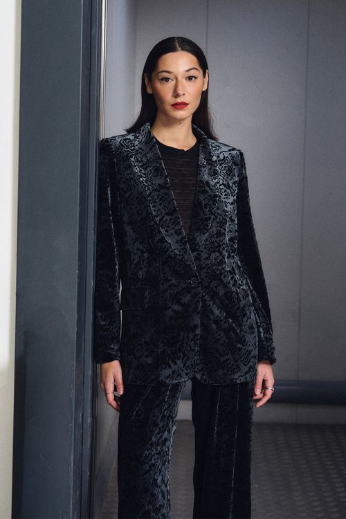 Blazer en velours, à fleurs