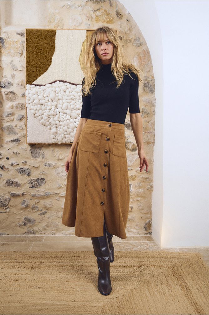 Suede midi skirt