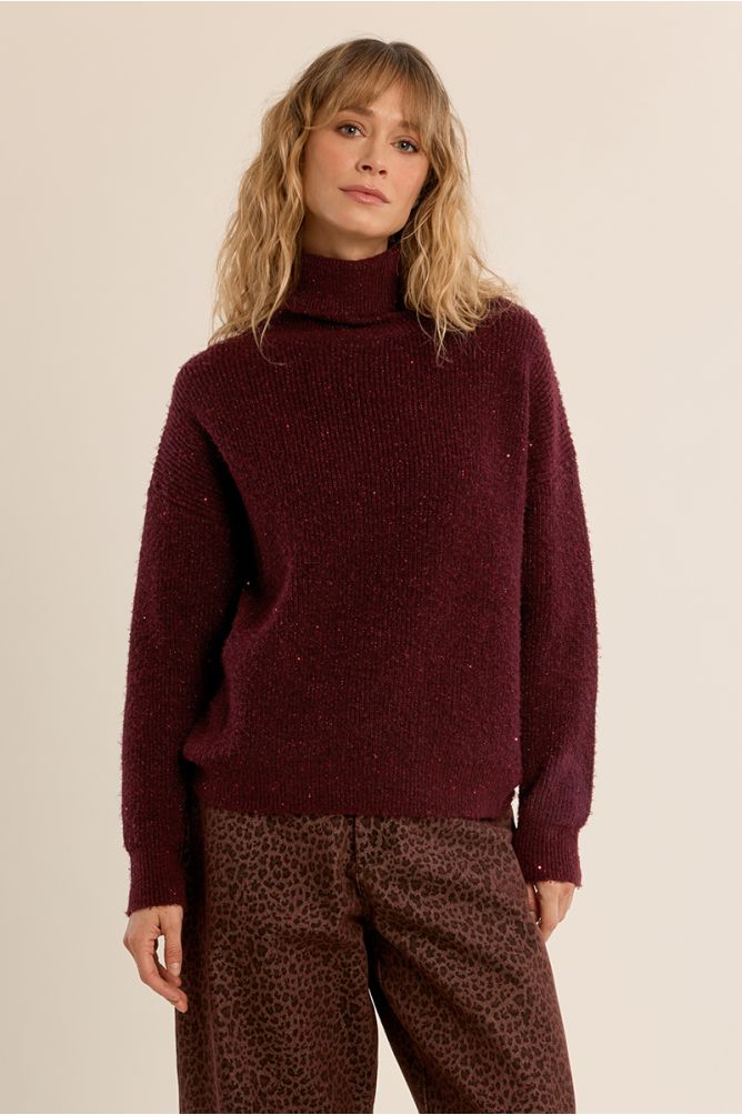 Pull côtelé, col roulé
