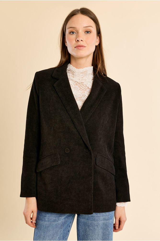 Blazer aterciopelado con cuello y solapa