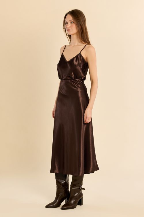 Jupe taille haute satinée
