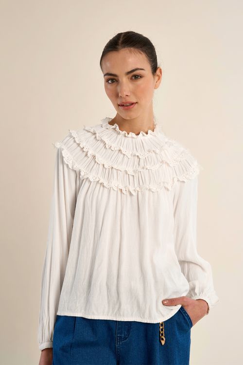 Blouse droite à volants brodés