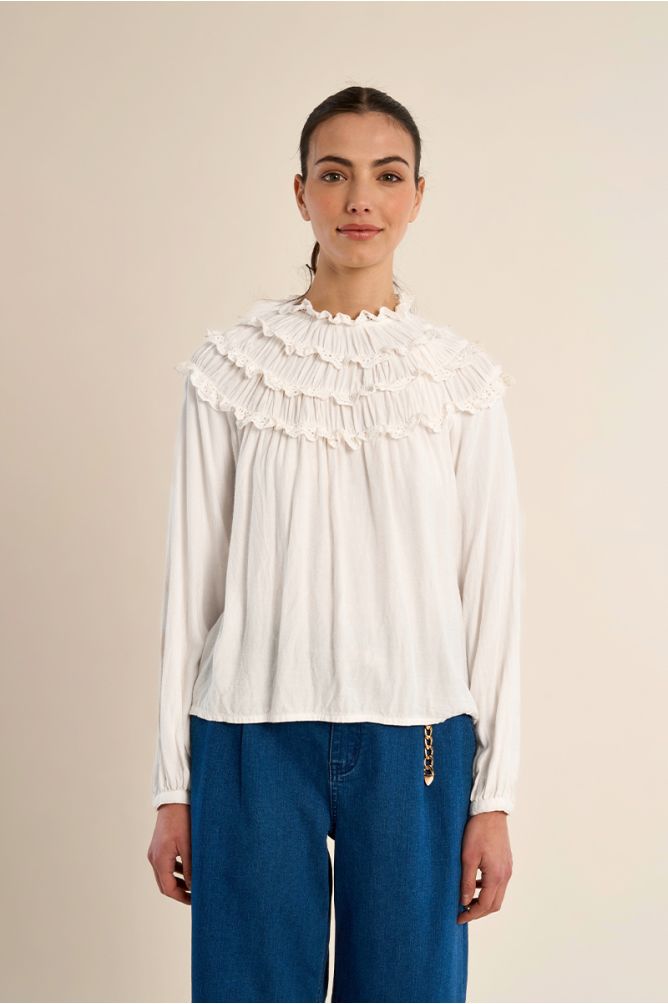 Blouse droite à volants brodés