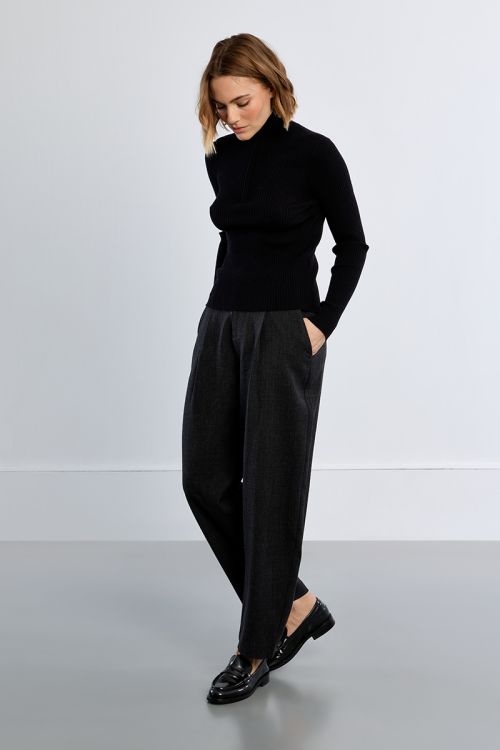 Pull côtelé sporty, col zippé