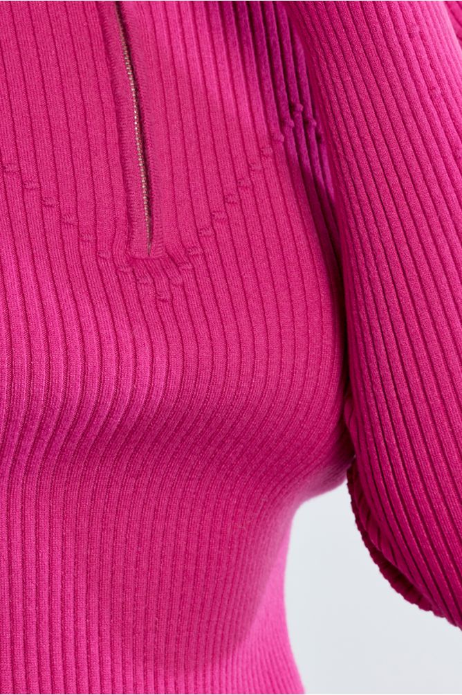 Pull côtelé sporty, col zippé
