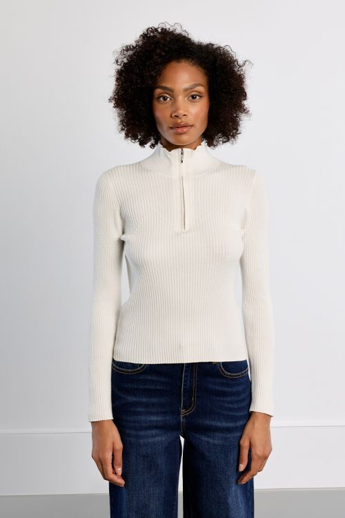 Pull côtelé sporty, col zippé