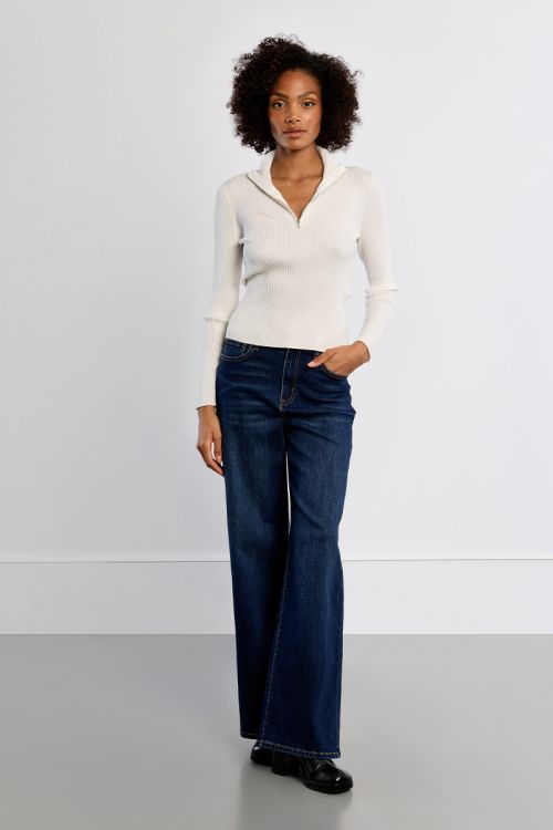 Pull côtelé sporty, col zippé