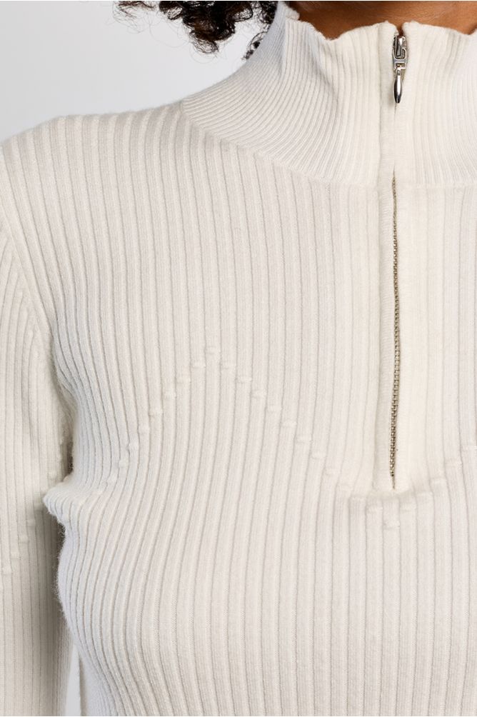 Pull côtelé sporty, col zippé