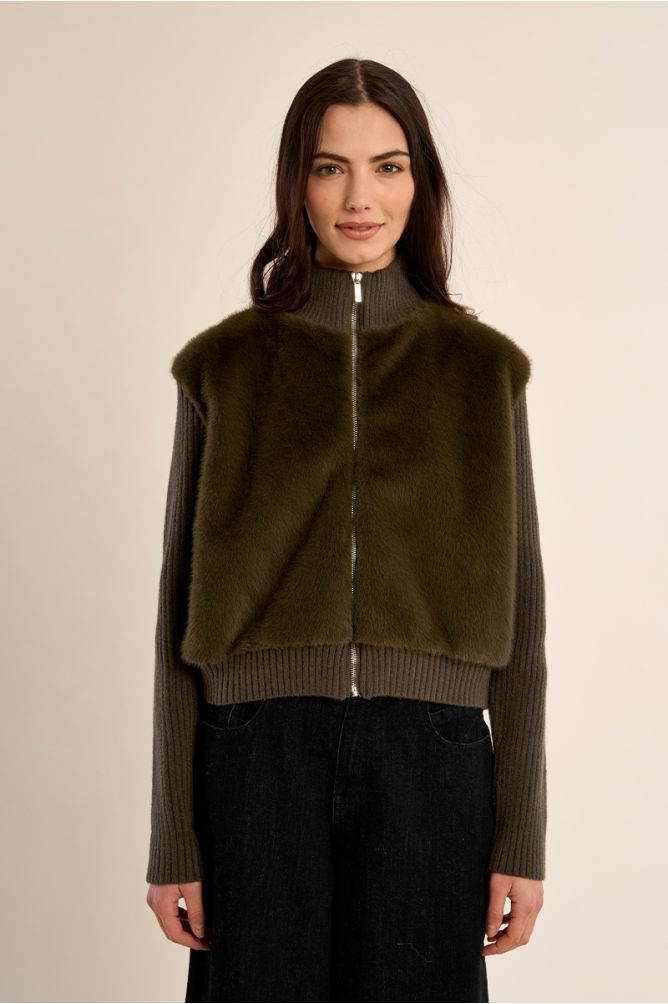 Zip-up jacket, made of two materials