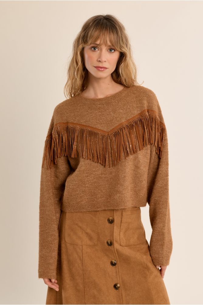 Pull frangé à strass