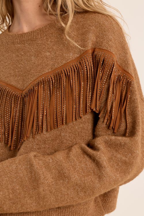 Pull frangé à strass