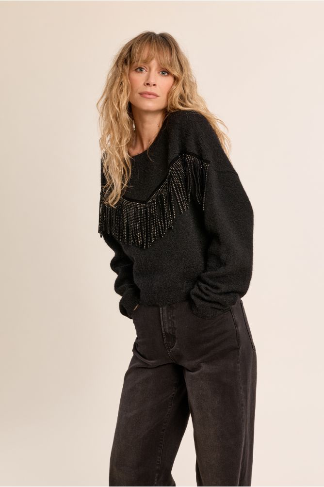 Pull frangé à strass