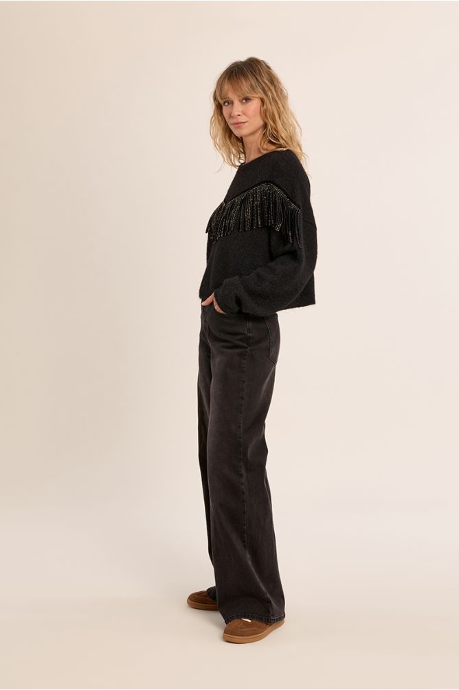 Pull frangé à strass