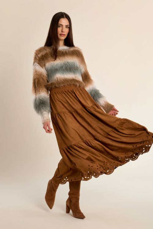 Long suede skirt, gathered
