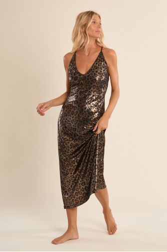 Long beach dress, leopard print