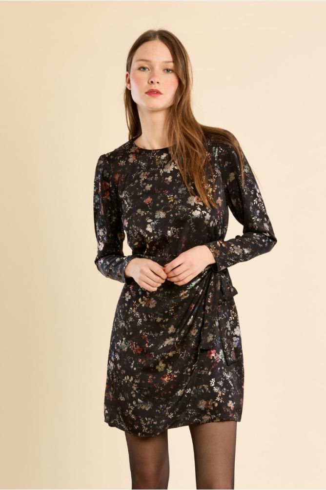 Vestido de manga larga con estampado y lazada