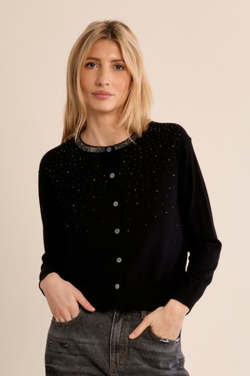 Cardigan studded with rhinestones